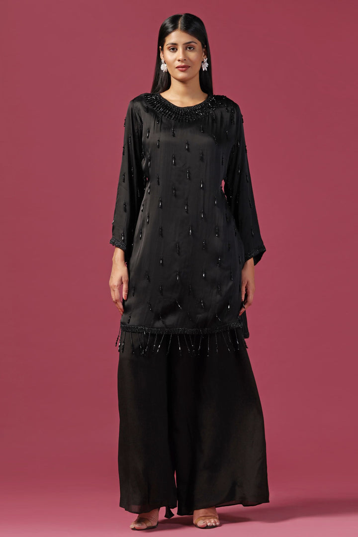 Black Embroidered Kurta Paired with Palazzo