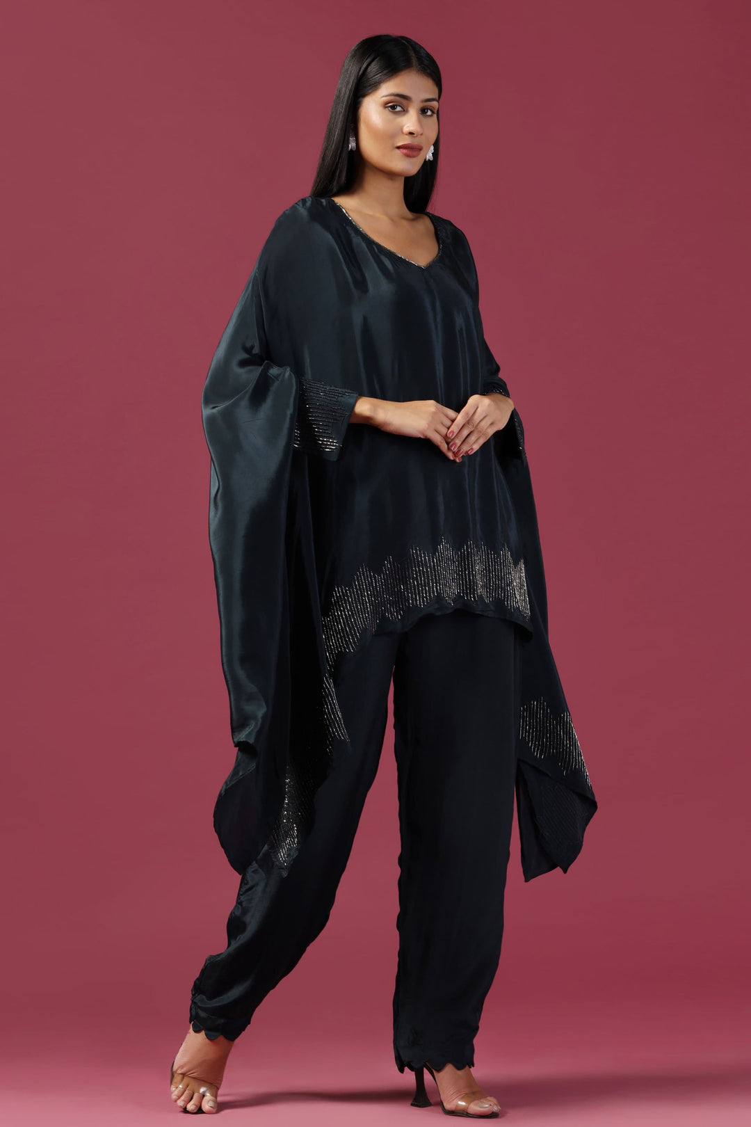 Navy Blue Crepe Tunic with Pants