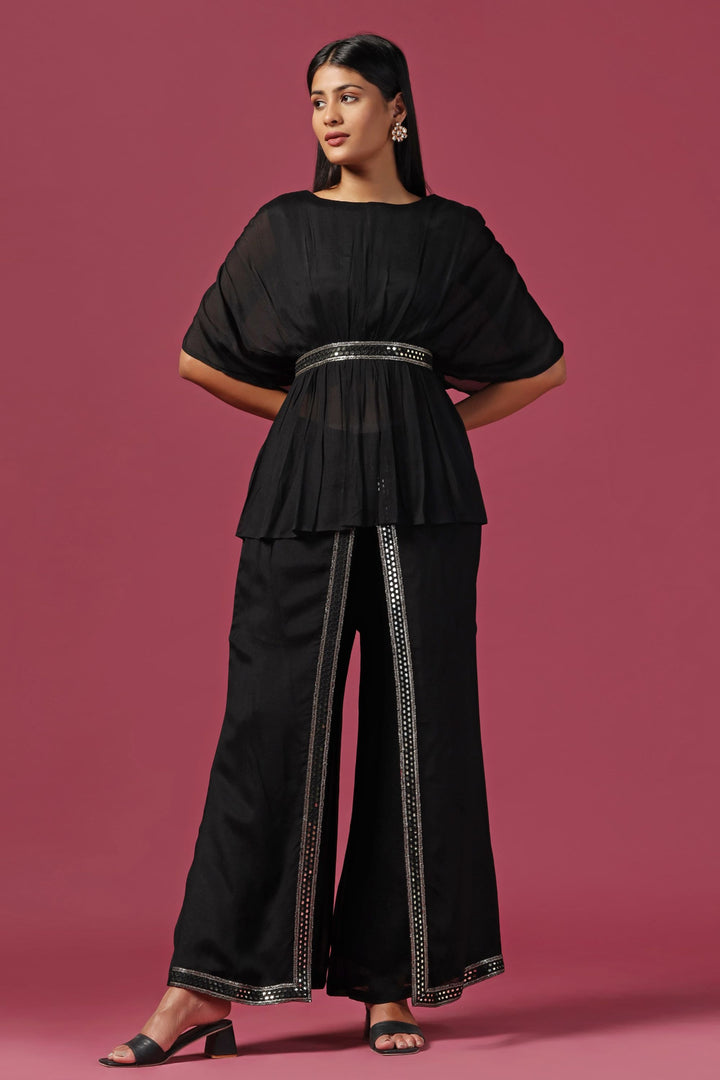 Black Embroidered Kaftan Paired with Pants (Ready To Ship)