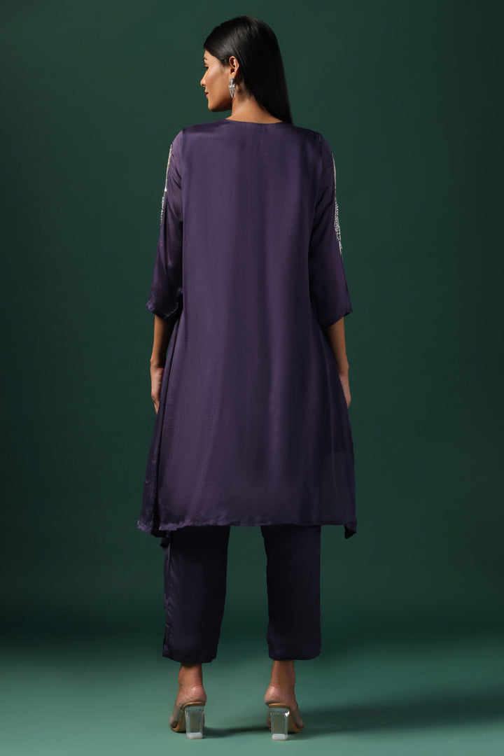 Purple Embroidered Kurta Paired with Pants