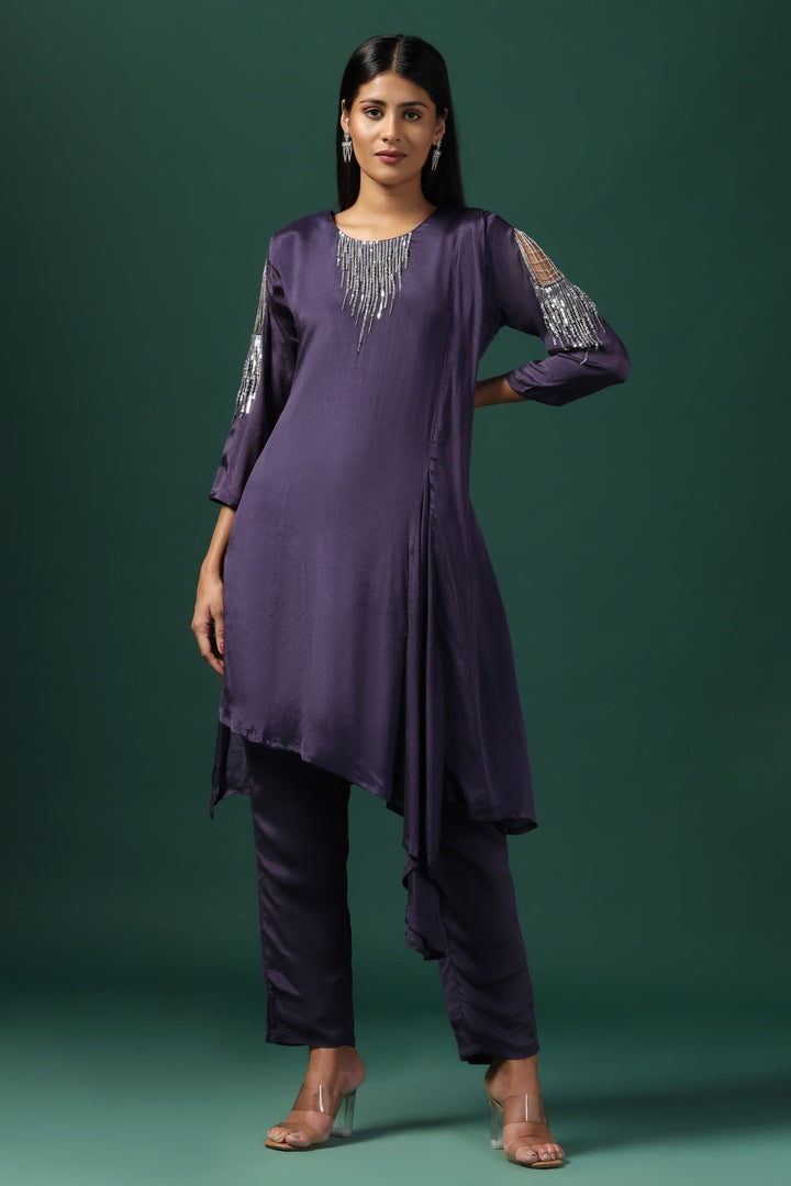 Purple Embroidered Kurta Paired with Pants