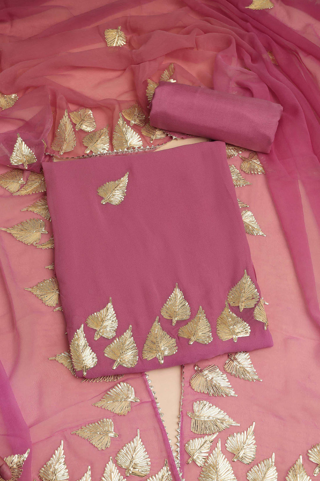 DEEP PINK UNSTITCHED SUIT WITH BOTTOM FABRIC & DUPATTA