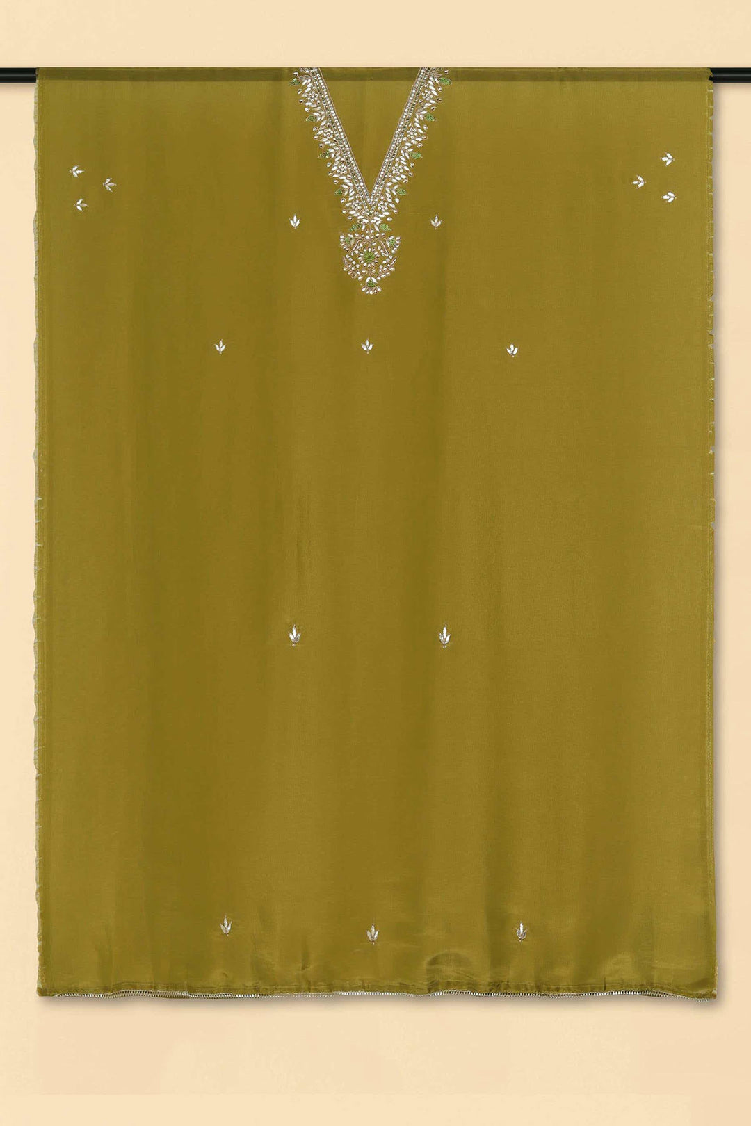 MEHENDI GREEN UNSTITCHED SUIT WITH BOTTOM FABRIC & DUPATTA