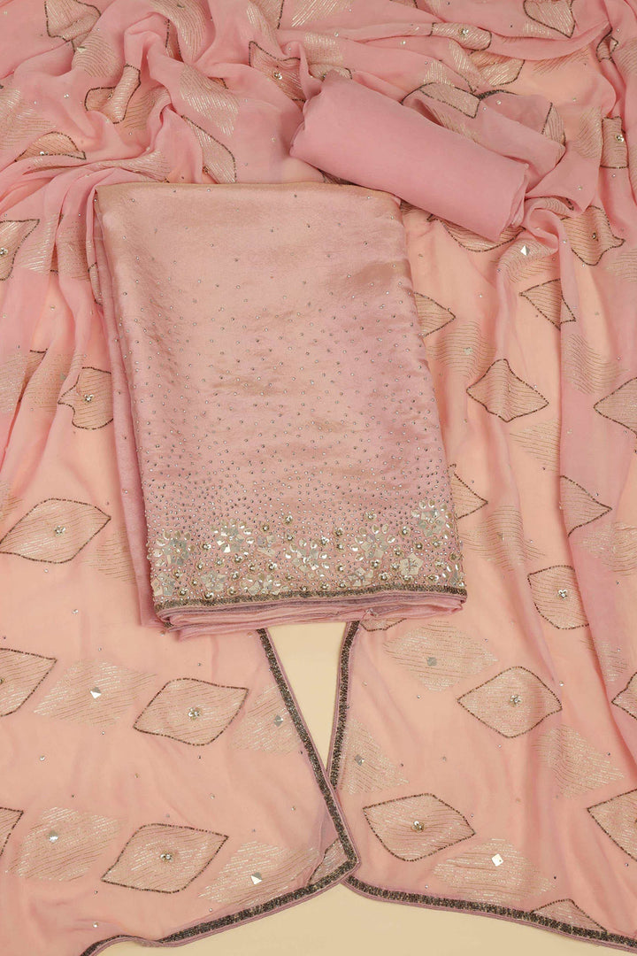 PINK UNSTITCHED SUIT WITH BOTTOM FABRIC & DUPATTA