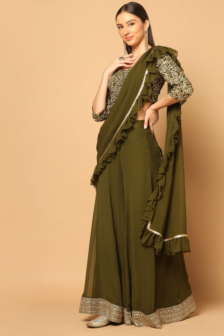 Mehendi Green Sharara Set with A Drape Dupatta
