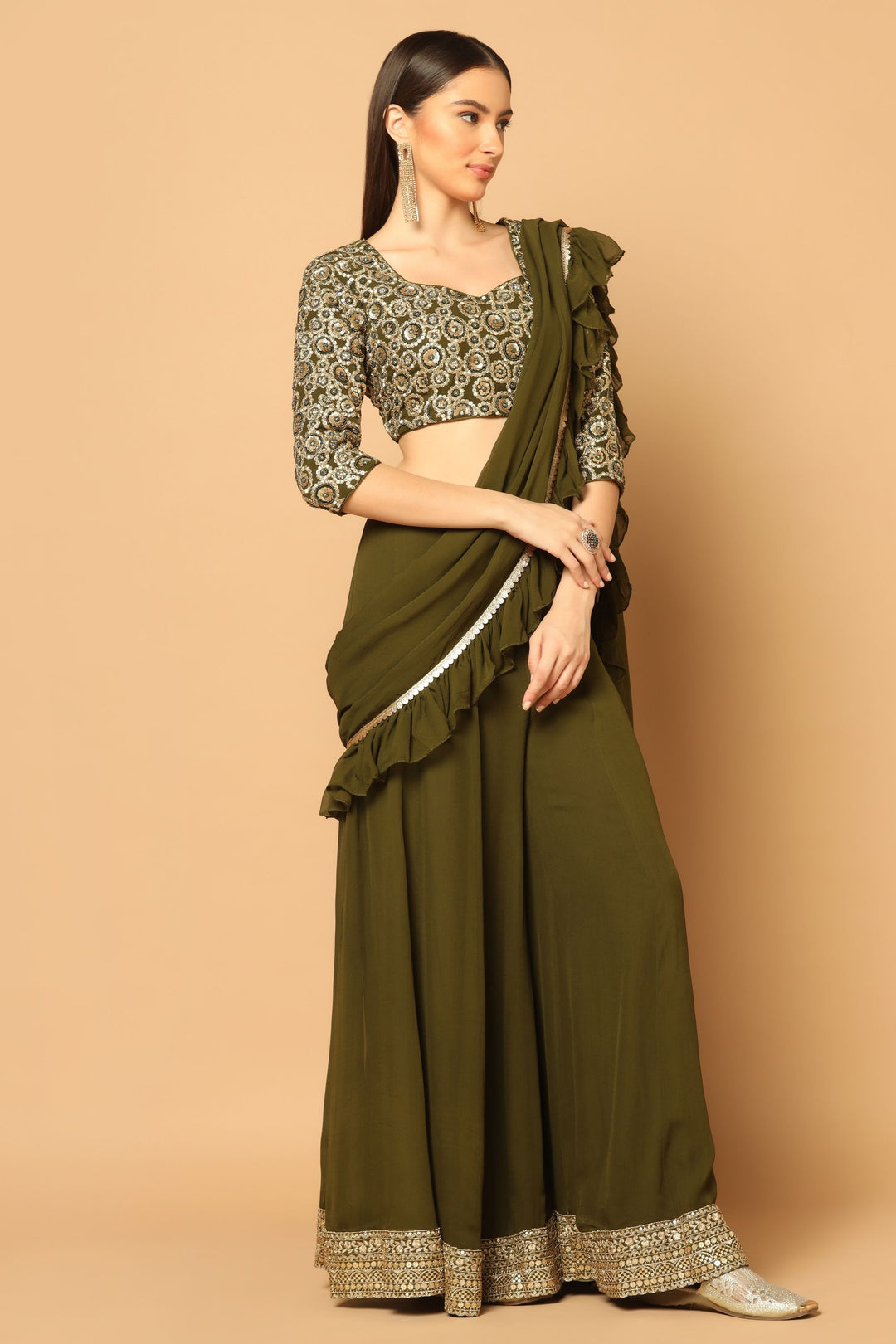 Mehendi Green Sharara Set with A Drape Dupatta