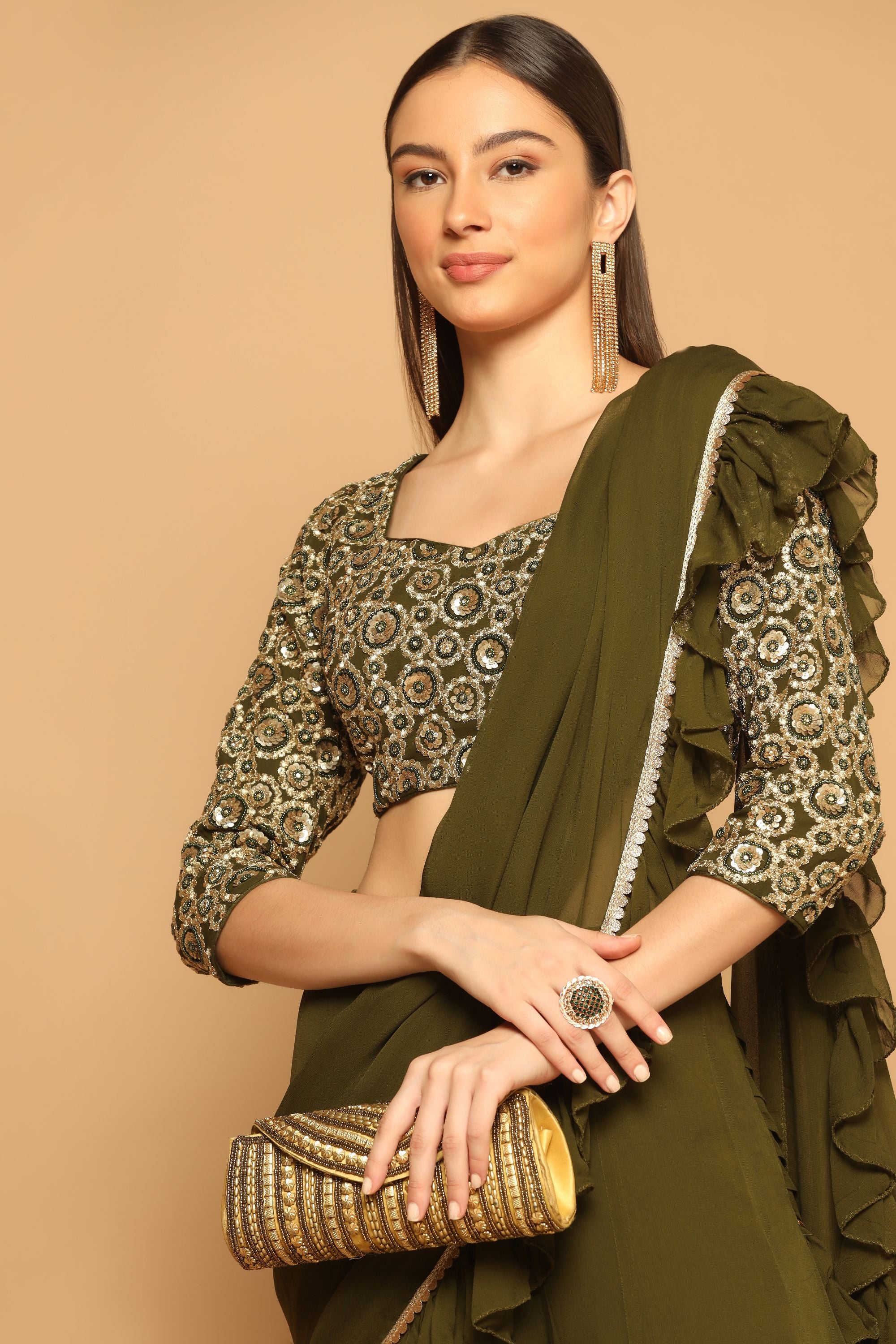 Mehendi Green Sharara Set with Drape Dupatta