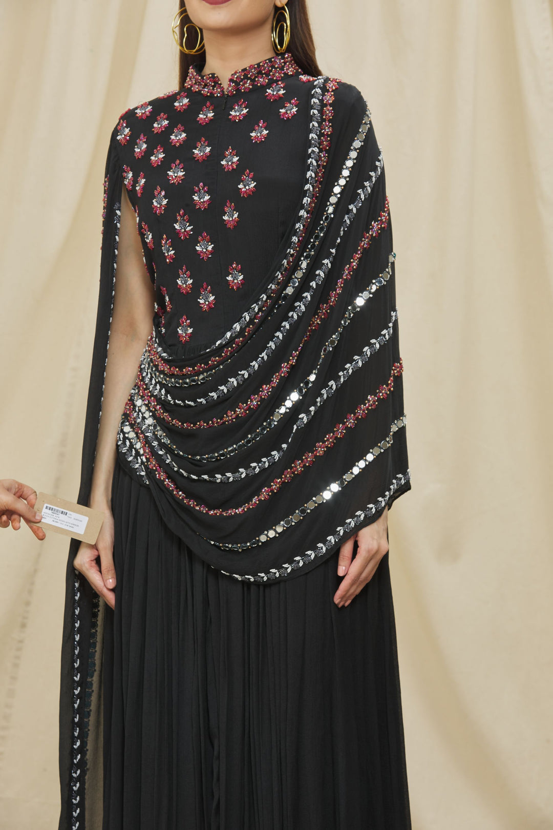 Black Chinon Embroidered Gown