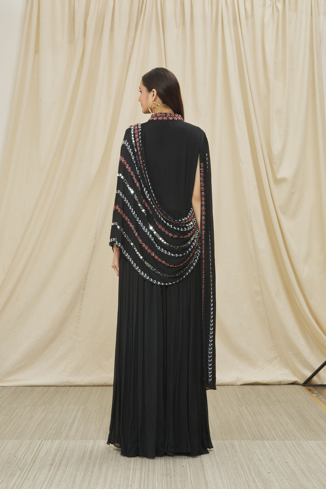 Black Chinon Embroidered Gown