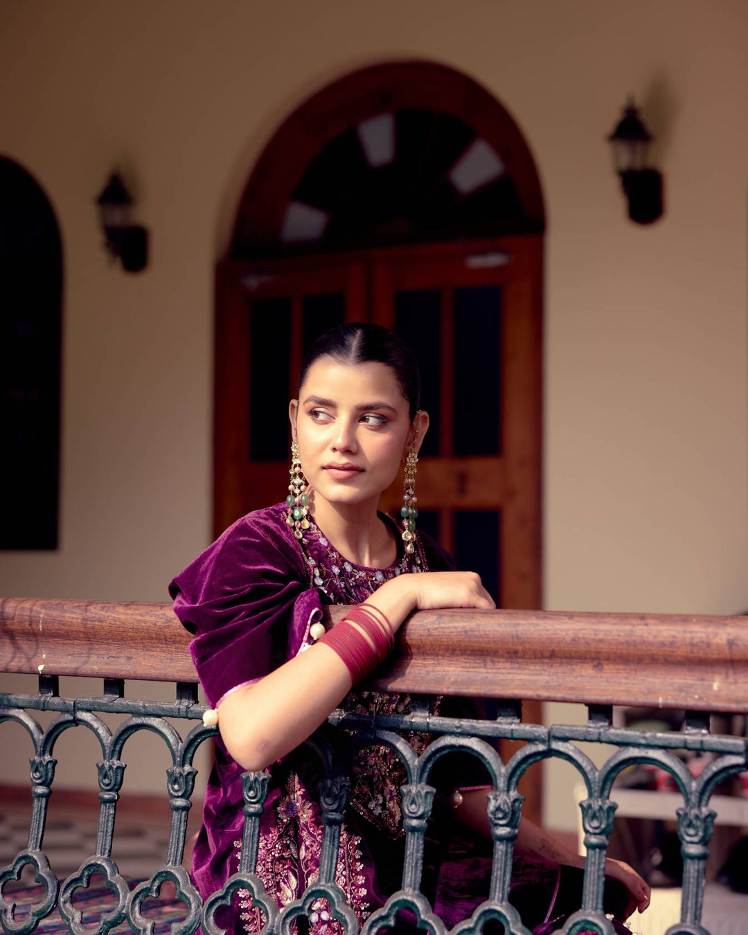 Purple Pearl & Crystal Embroidered Kaftan Set