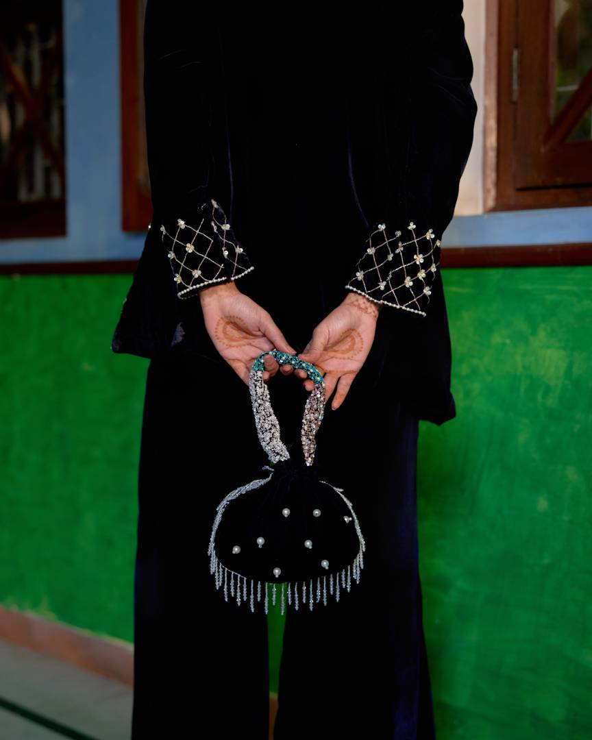 Midnight Elegance Embroidered Velvet Coat Jacket Set