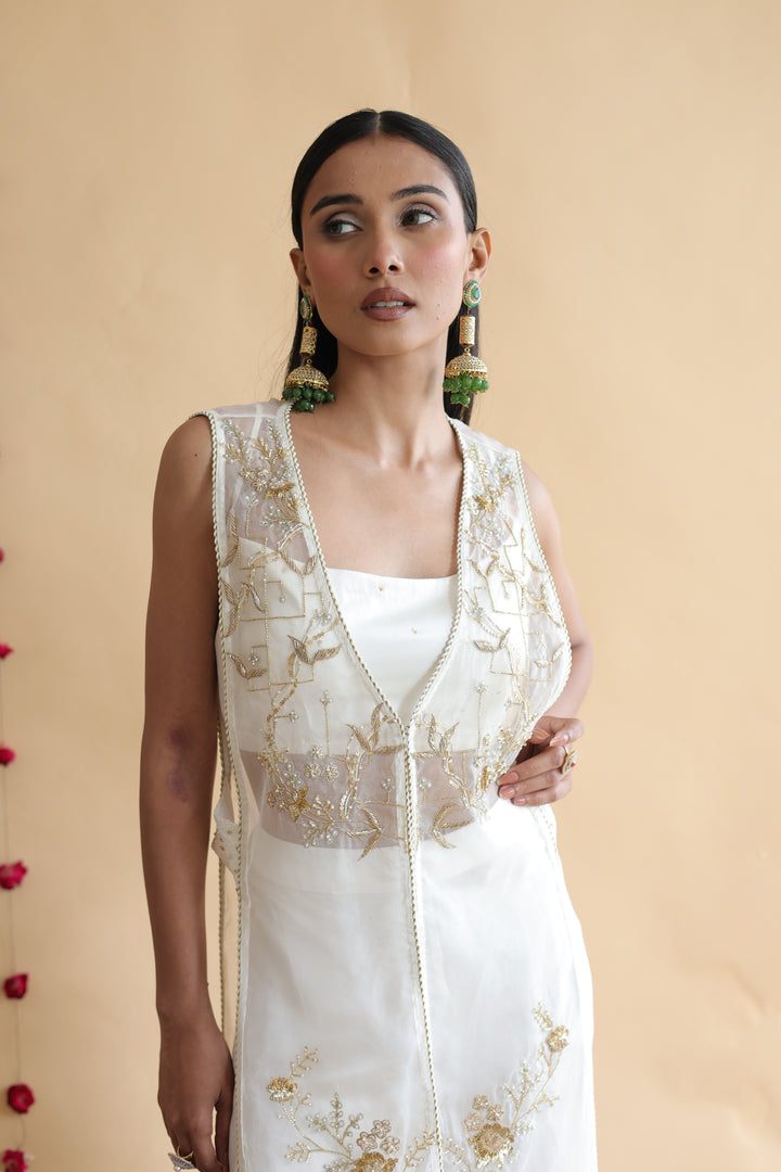 Ivory Floral Organza Cape Set