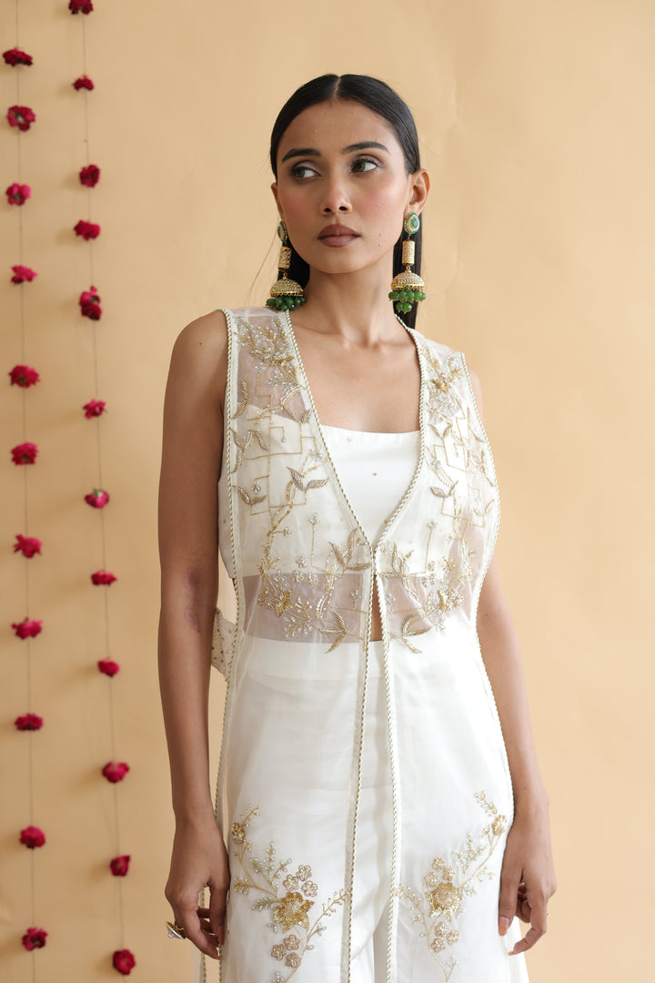 Ivory Floral Organza Cape Set