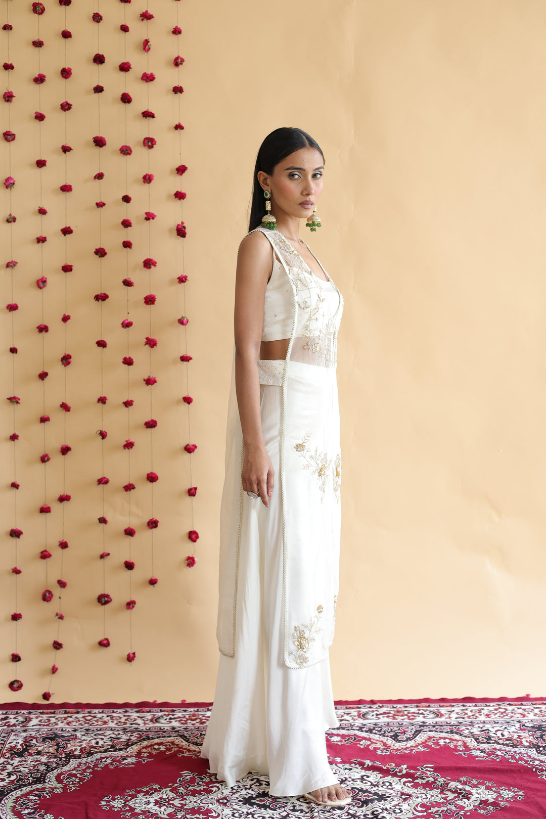 Ivory Floral Organza Cape Set