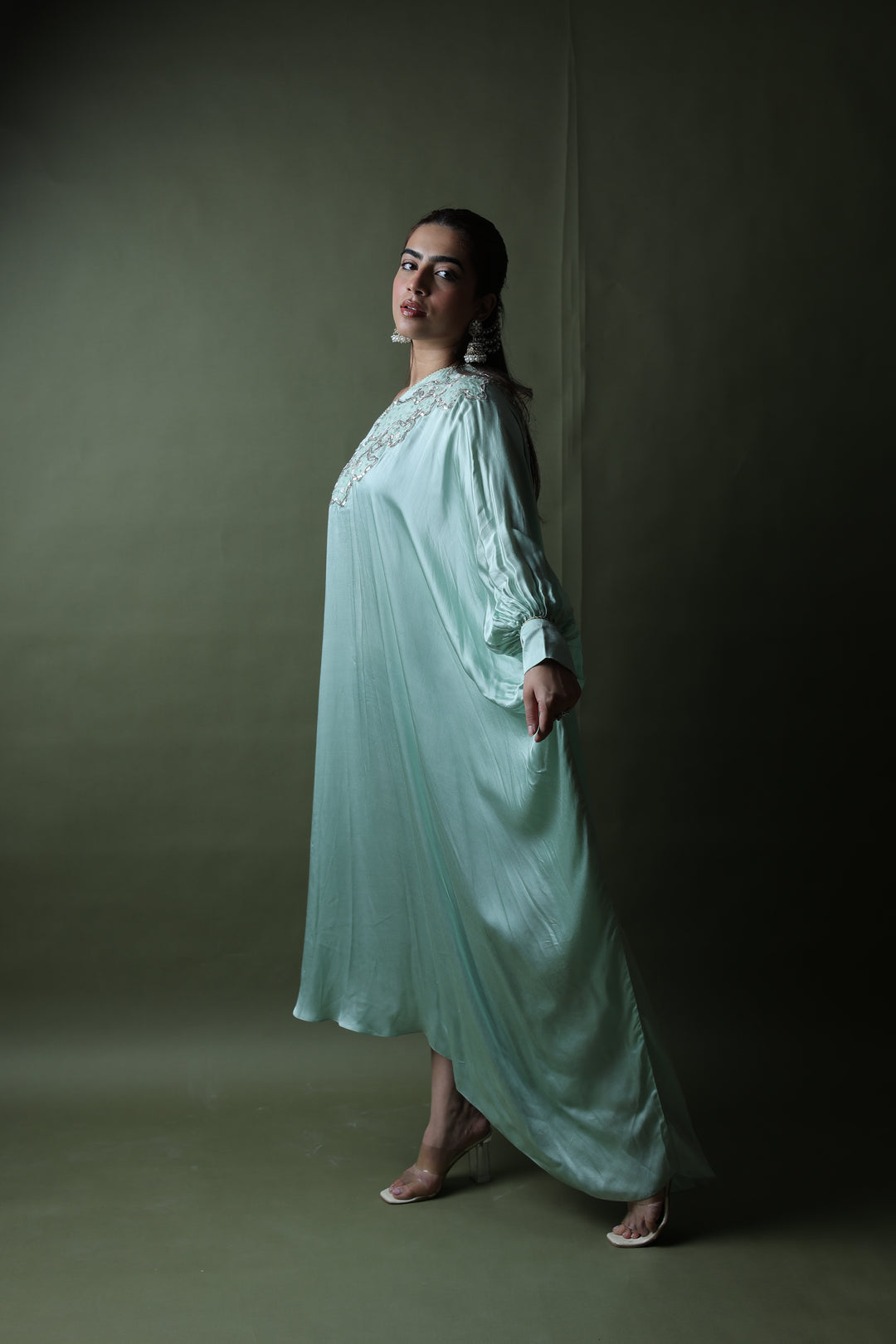 Verdant Sequin Embroidered Kaftan Dress