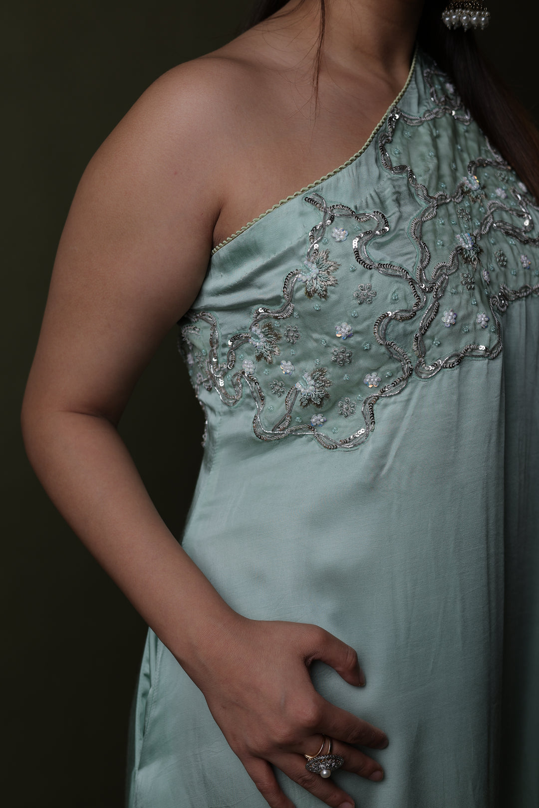 Verdant Sequin Embroidered Kaftan Dress