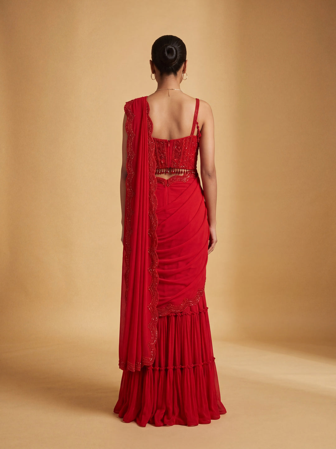 Red Tone-on-Tone Hand Embroidered Sequin & Bead gharara Set