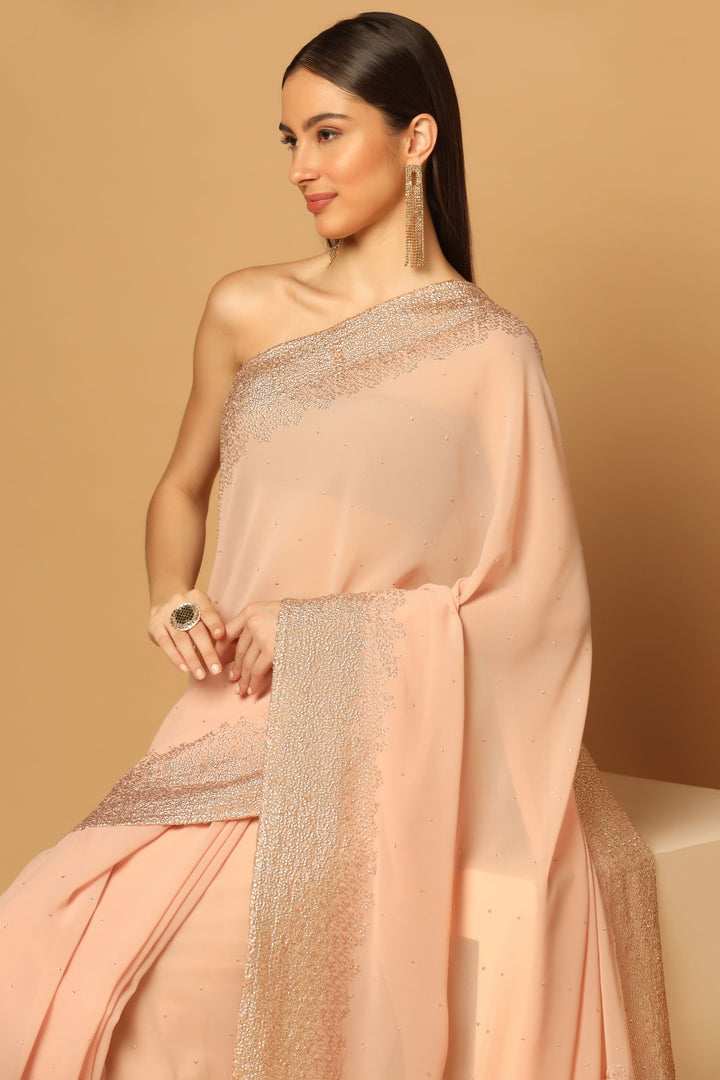 Peach Embroidered Sequins Saree