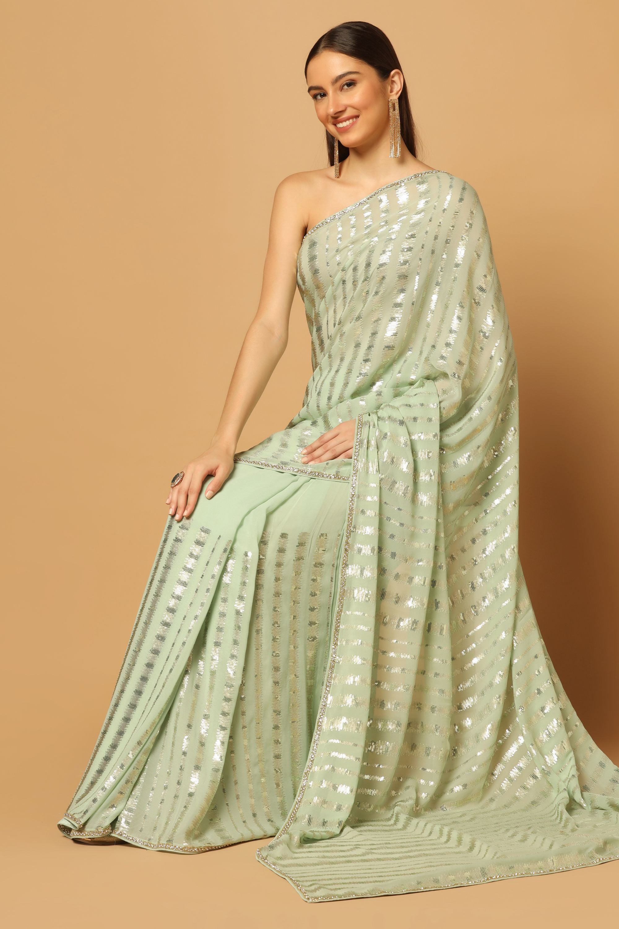 Mint green Saree with Embroidered Sequins Work