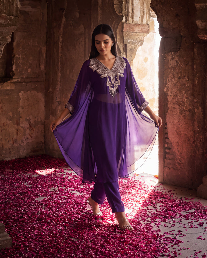 Royal Purple Organza Kaftan Set