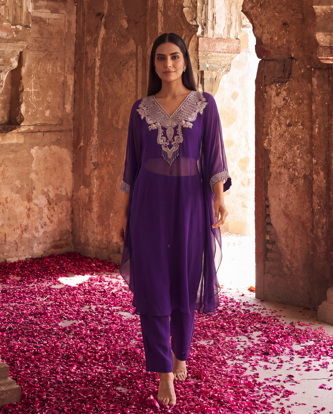 Royal Purple Organza Kaftan Set