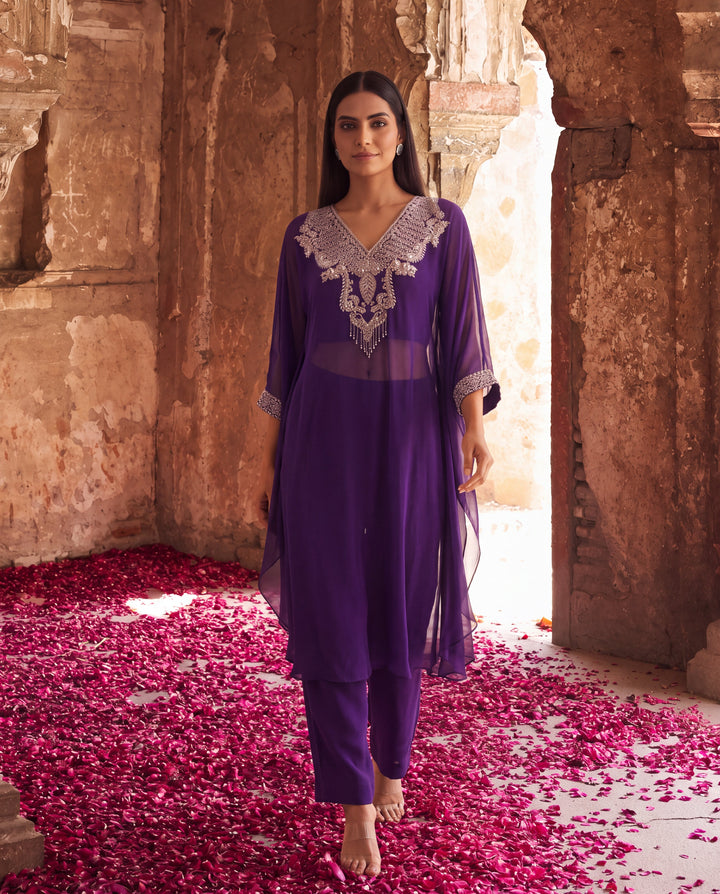 Royal Purple Organza Kaftan Set