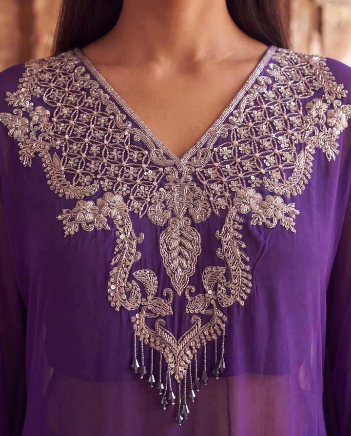 Royal Purple Organza Kaftan Set