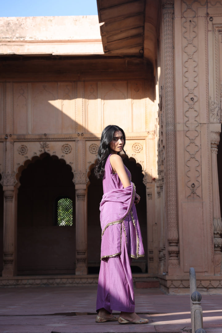 Purple Embroidered Halter Neck Salwar Set