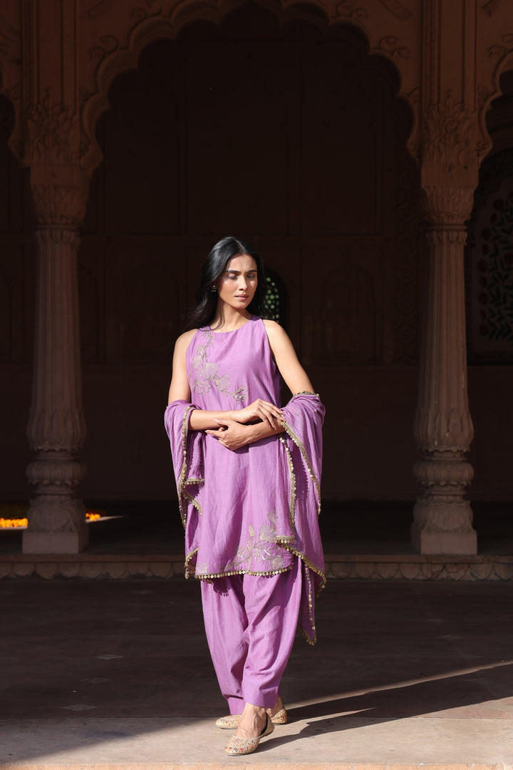 Purple Embroidered Halter Neck Salwar Set