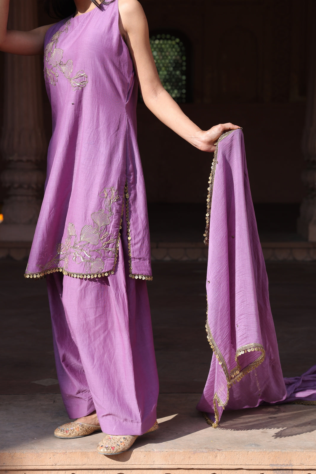 Purple Embroidered Halter Neck Salwar Set