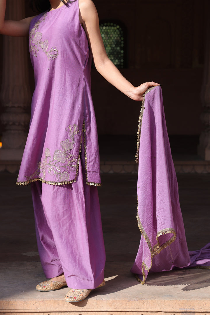 Purple Embroidered Halter Neck Salwar Set