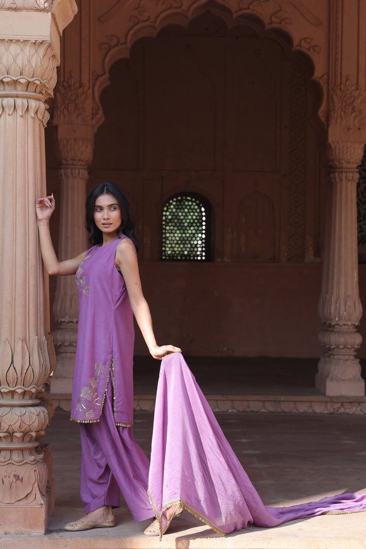 Purple Embroidered Halter Neck Salwar Set