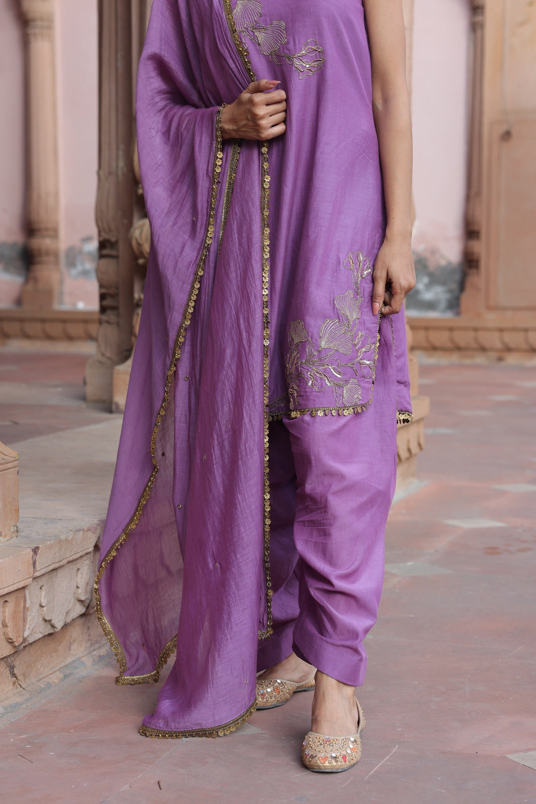 Purple Embroidered Halter Neck Salwar Set