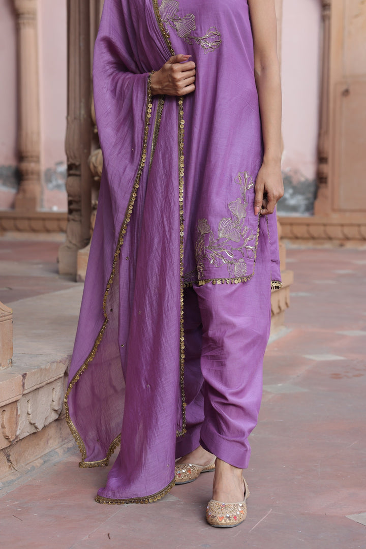 Purple Embroidered Halter Neck Salwar Set