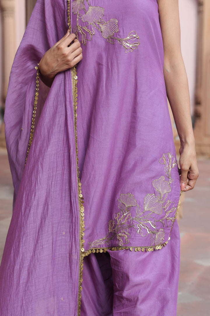 Purple Embroidered Halter Neck Salwar Set