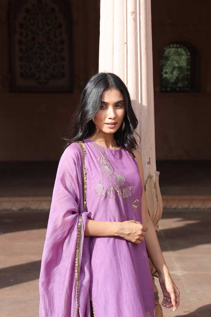 Purple Embroidered Halter Neck Salwar Set