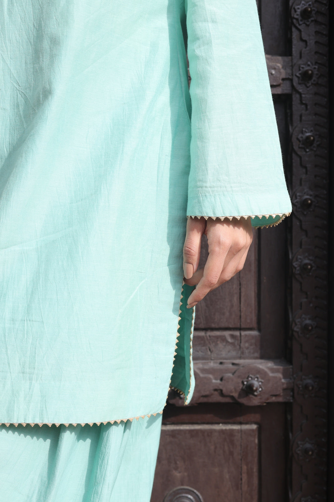 Mint Embroidered Boat Neck Salwar Set