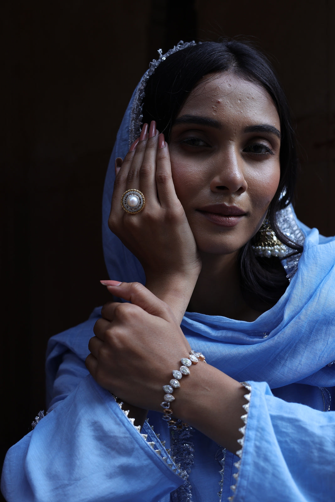 Powder Mist: Embroidered Chanderi Kurta & Palazzo Set