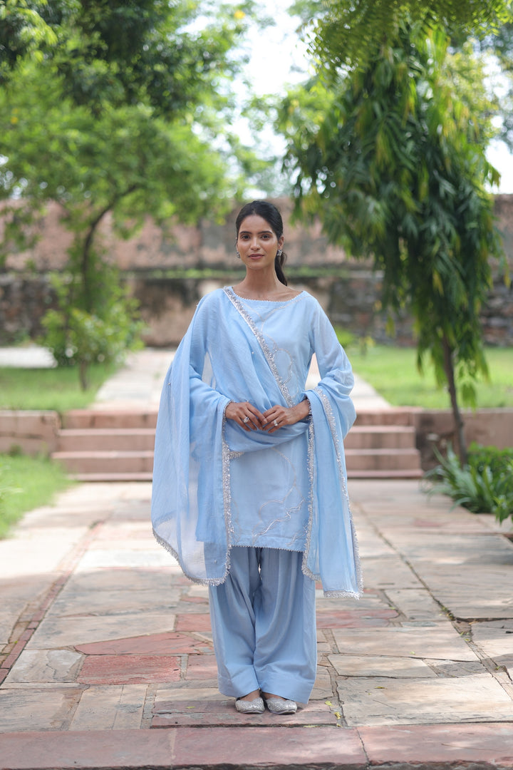 Azure Embroidered Chanderi Kurta & Farsi Salwar Set