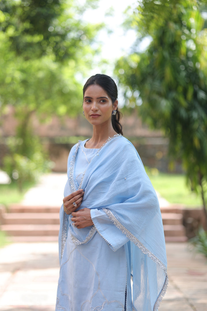 Azure Embroidered Chanderi Kurta & Farsi Salwar Set