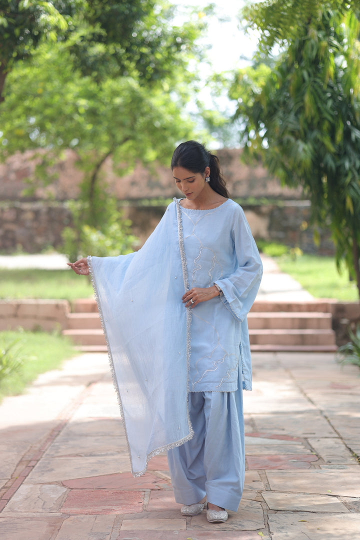 Azure Embroidered Chanderi Kurta & Farsi Salwar Set