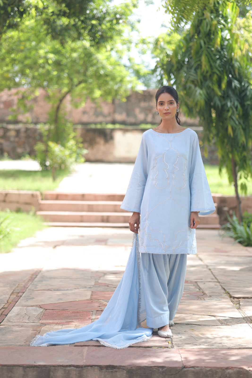 Azure Embroidered Chanderi Kurta & Farsi Salwar Set