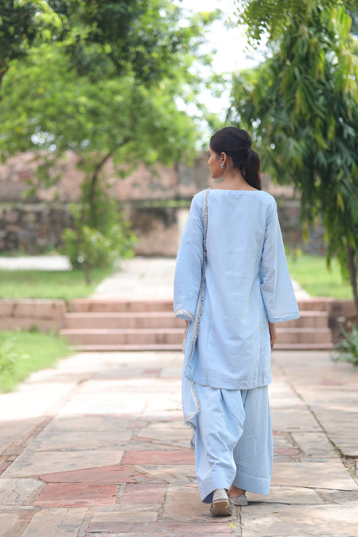 Azure Embroidered Chanderi Kurta & Farsi Salwar Set