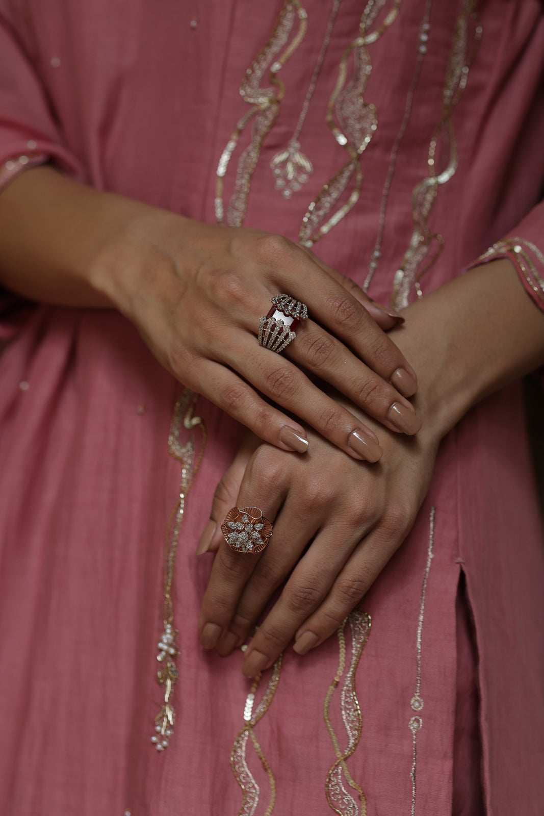 Blush Aura: Hand-Embroidered Kurta, Pant & Dupatta Set