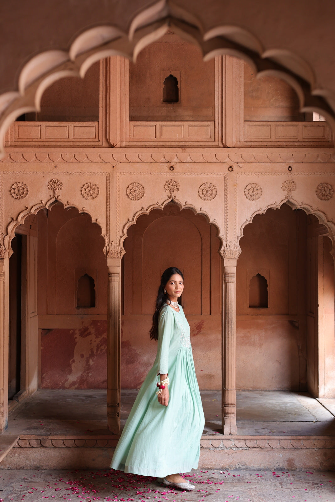 Mint Serenity: Embroidered Anarkali Kurta & Dupatta Set