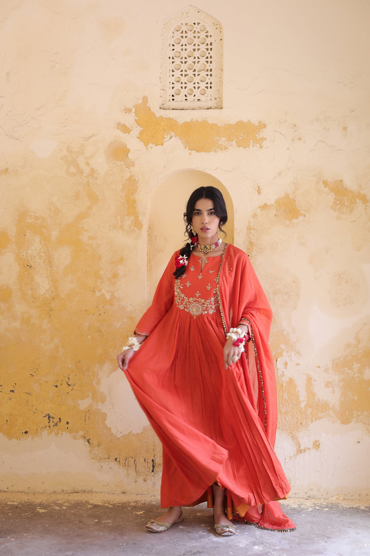 Sunset Radiance Embroidered Kalidar Kurta Set