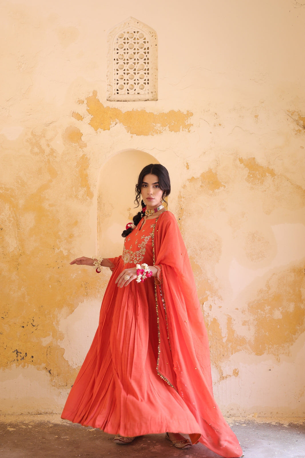 Sunset Radiance Embroidered Kalidar Kurta Set