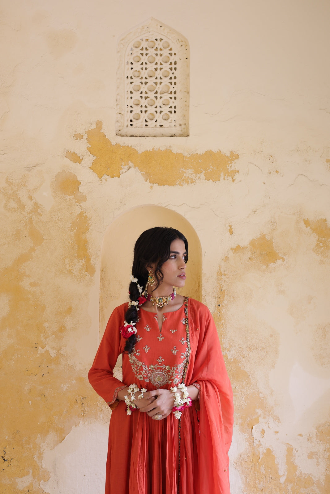 Sunset Radiance Embroidered Kalidar Kurta Set