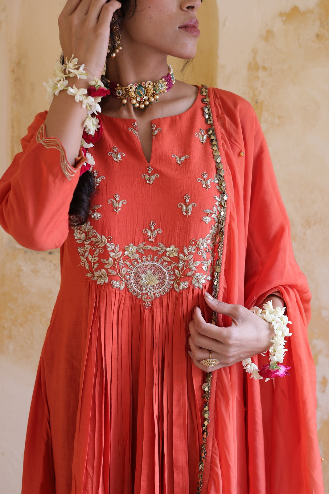 Sunset Radiance Embroidered Kalidar Kurta Set
