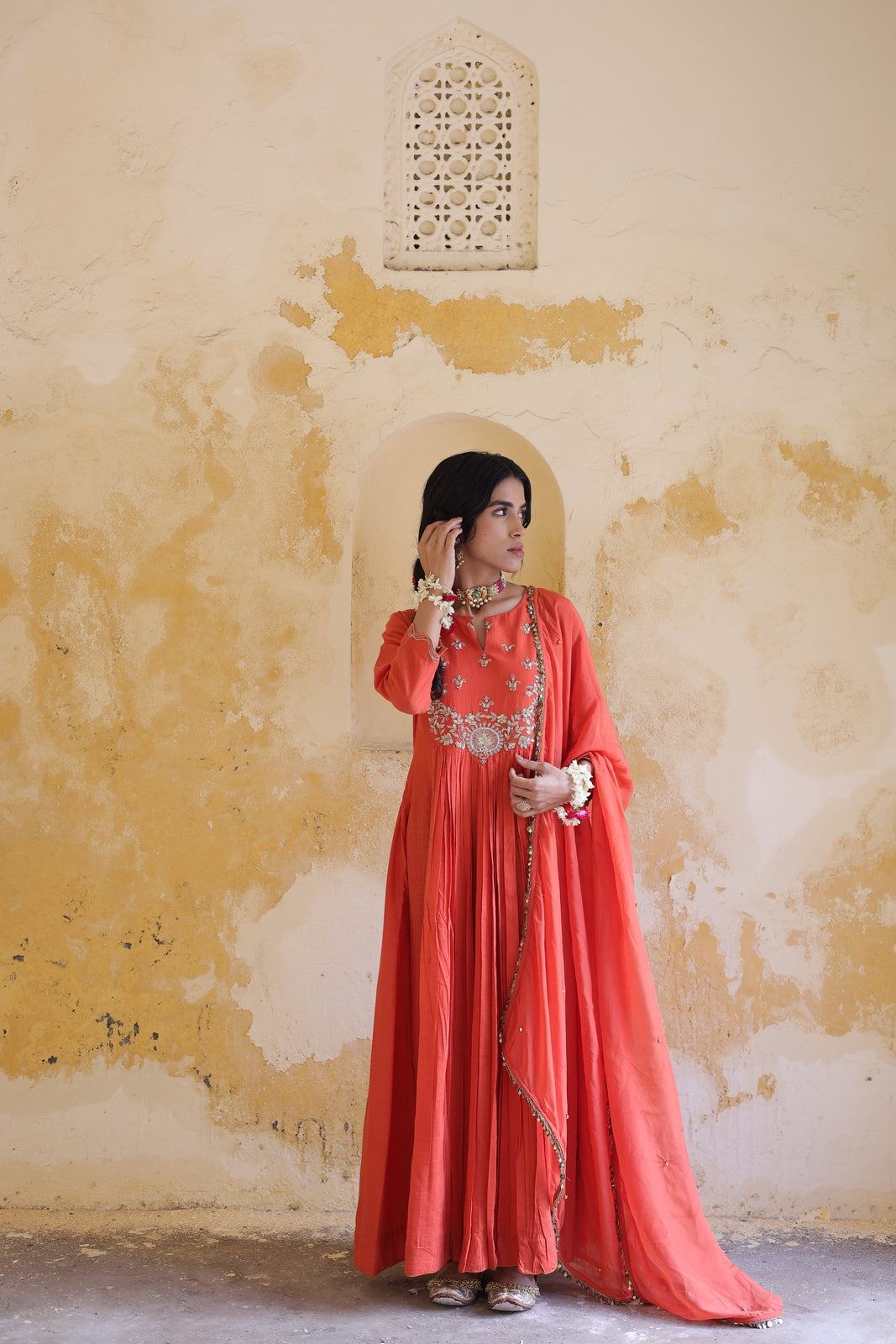 Sunset Radiance Embroidered Kalidar Kurta Set